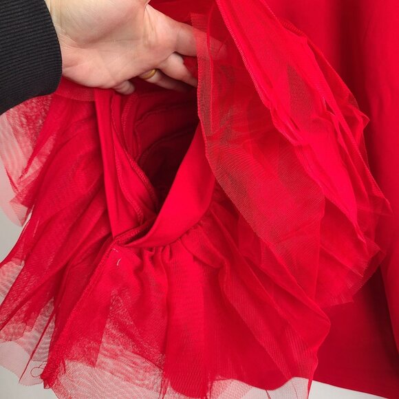 Ashley Stewart Red Tulle Bell Sleeve Blouse Professional Statement Top Sz 34/36 - Picture 5 of 8